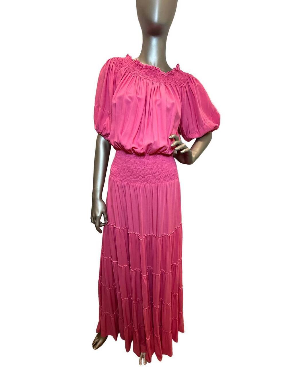 NEW ROMI THE BRAND women's solid off the shoulder maxi dress in pink